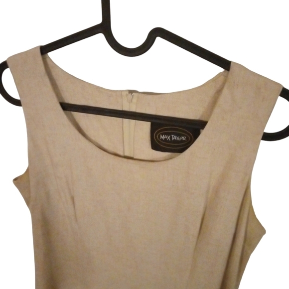 Minimalist Sleeveless Dress Tan Max Taylor Sheath Midi Zipper Office Casual  7/8 - Picture 2 of 10